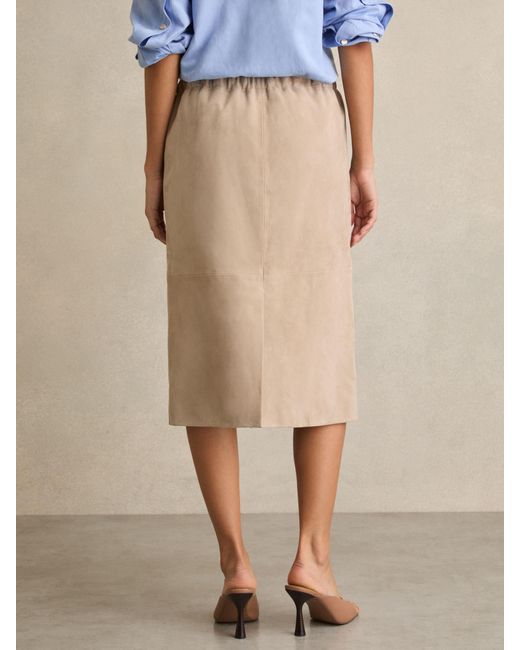 Reiss Natural Meagan - Neutral Suede Drawstring Midi Skirt, Us 8