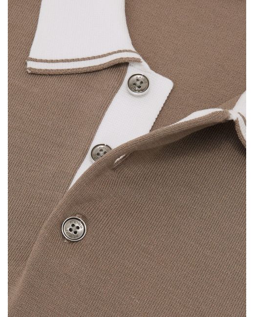Reiss Natural Camel & Colour-Block Knitted Polo Shirt for men