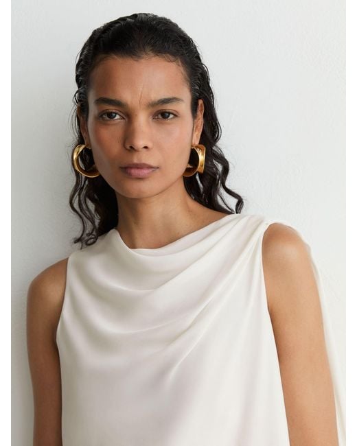 Reiss White Silk-Blend Draped Sleeveless Top