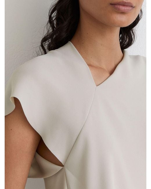 Reiss Gray Asymmetric Draped-Sleeve Top