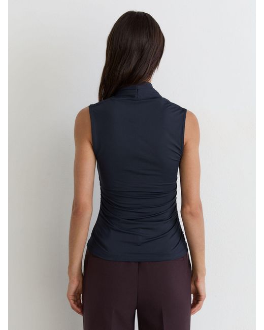 Reiss Blue Square-Neck Ruched Sleeveless Top