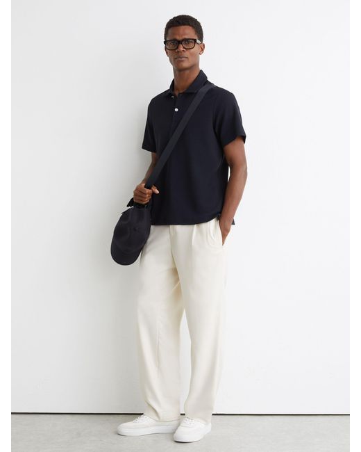 Reiss Blue Kennedy - Navy Textured Half-button Polo Shirt, M for men