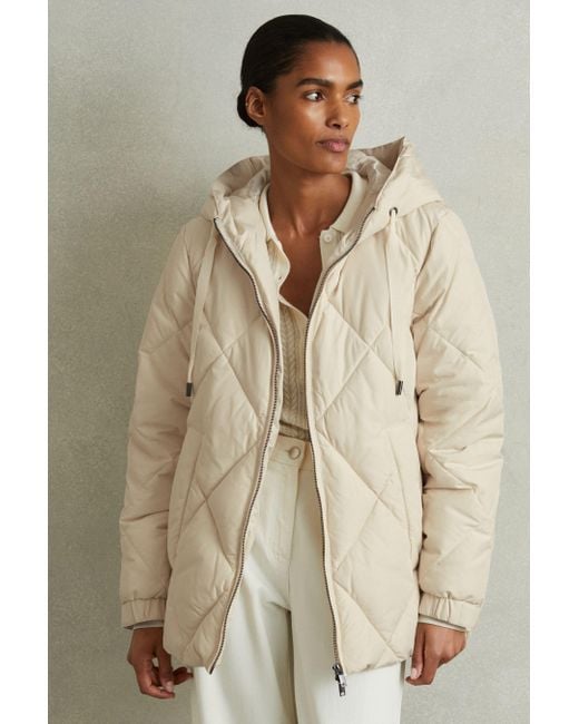 Reiss Quilted Puffer Coat in Natural Lyst