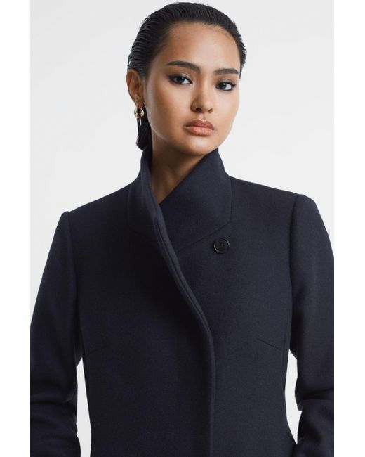 Reiss Blue Mia - Navy Wool Blend Mid-length Coat