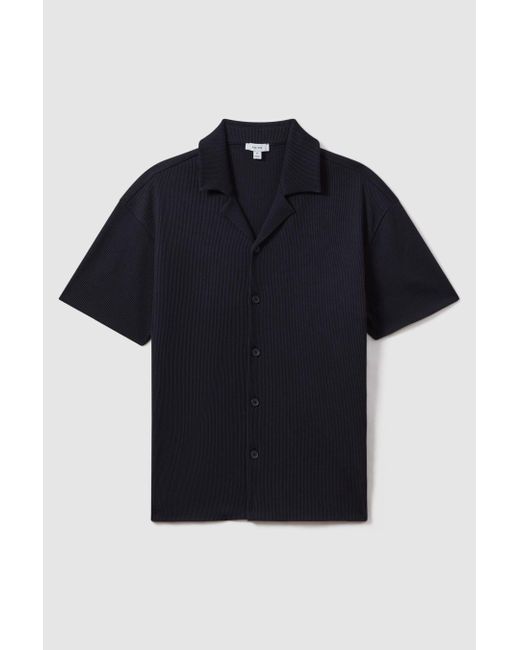Reiss Black Chase - Navy Ribbed Cuban Collar Shirt, Xxl for men
