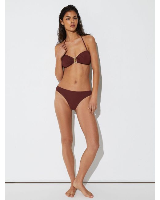 Reiss Brown Fixed-Side High-Leg Bikini Bottoms