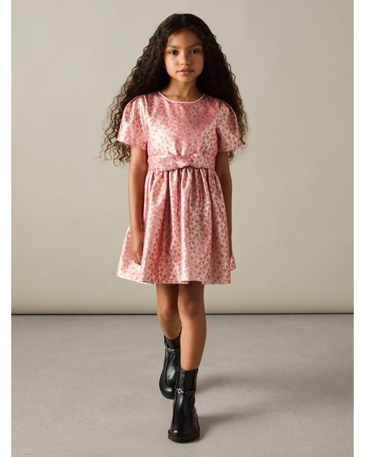 Reiss Pink Floral Print Round Neck Dress, Size: 13-14 Years