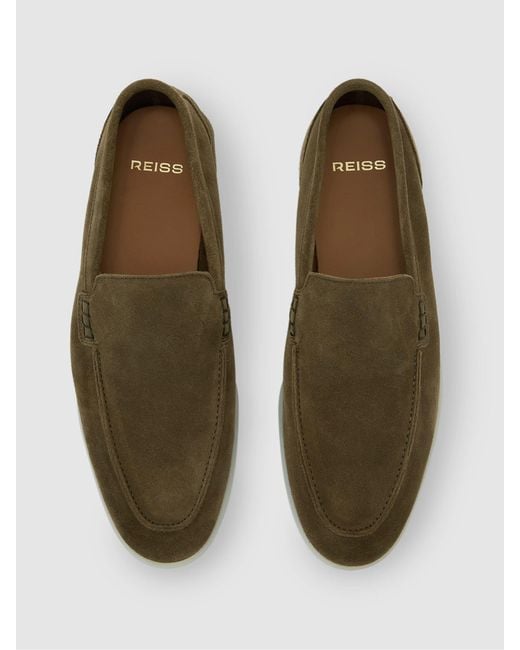Reiss Gray Kason - Olive Green Suede Slip-on Loafers, Us 12 (uk 11) for men