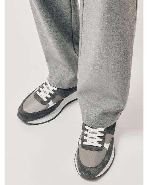 Reiss Gray Suede Lace-Up Running Trainers for men