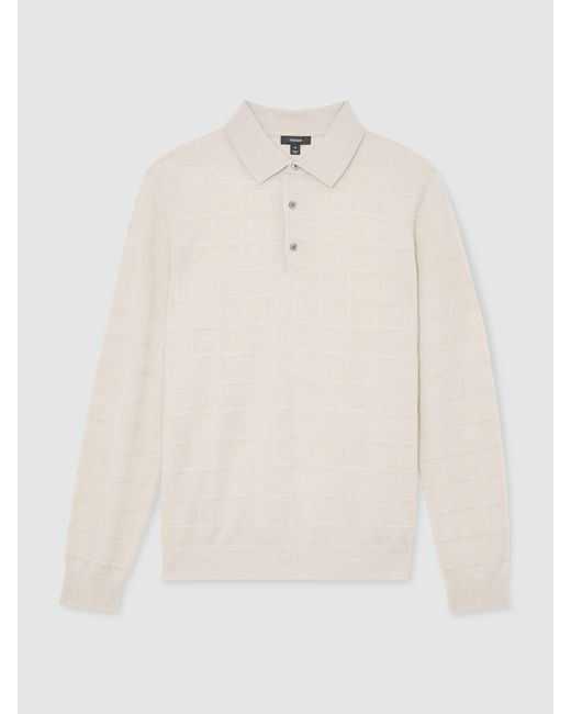 Reiss White Pallas - Ecru Check-texture Long-sleeve Polo Jumper With Wool, Xxl for men