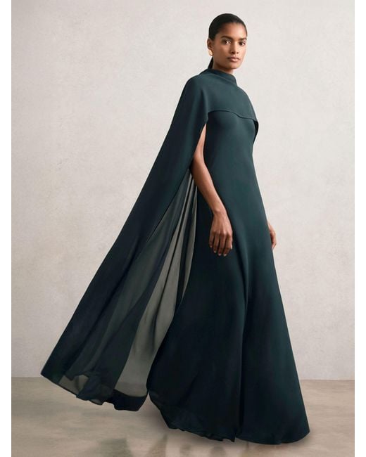 Reiss Blue Petite Crepe Cape Maxi Dress
