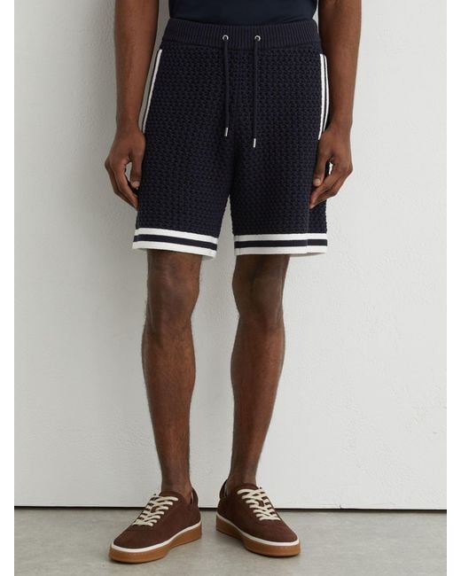 Reiss Blue Cotton Crochet Drawstring Shorts for men
