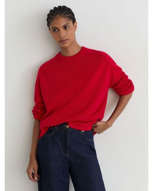 Reiss Red Wool-Cashmere Crew-Neck Raglan Jumper