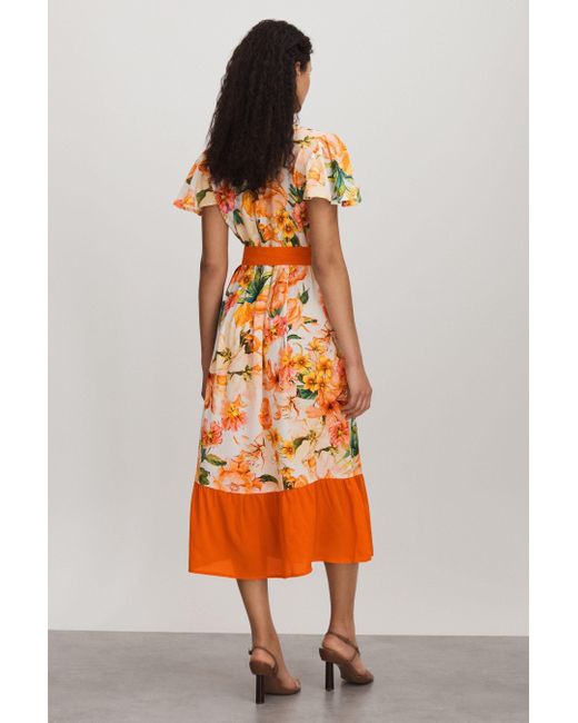 Raishma Orange Silk Floaty Sleeve Midi Dress