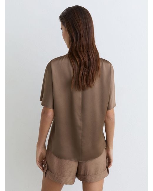 Reiss Brown Silk Short-Sleeve Top