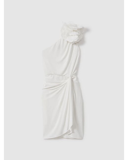 Halston Heritage White One-Shoulder Ruffle Mini Dress, Forest & Off