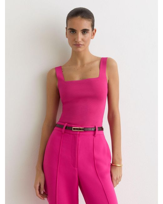 Reiss Fion - Hot Pink Square-neck Compact-knit Vest, L (us 12-14)