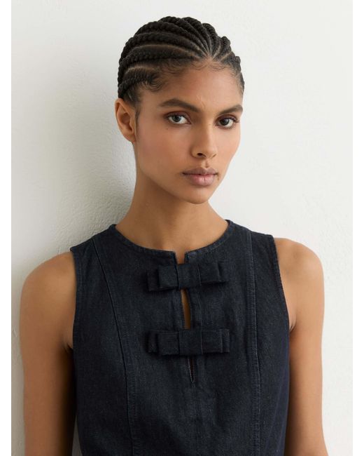 Reiss Blue Sleeveless Pleated Denim Mini Dress