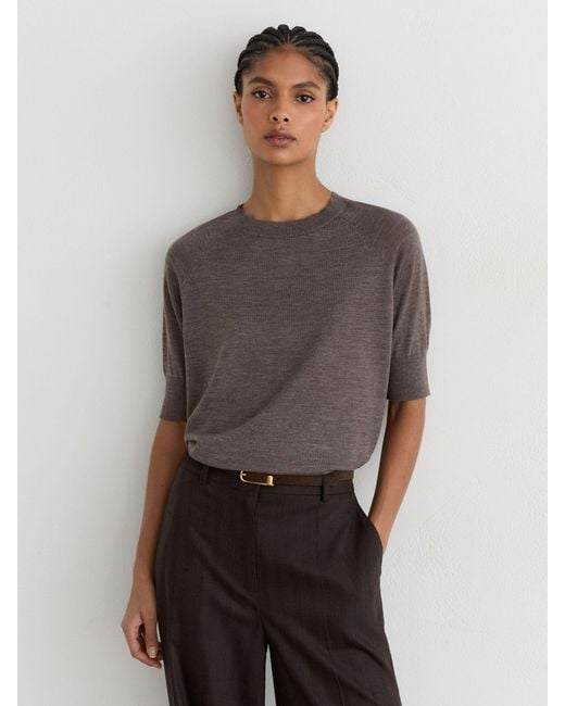 Reiss White Merino Wool Mock-Neck T-Shirt