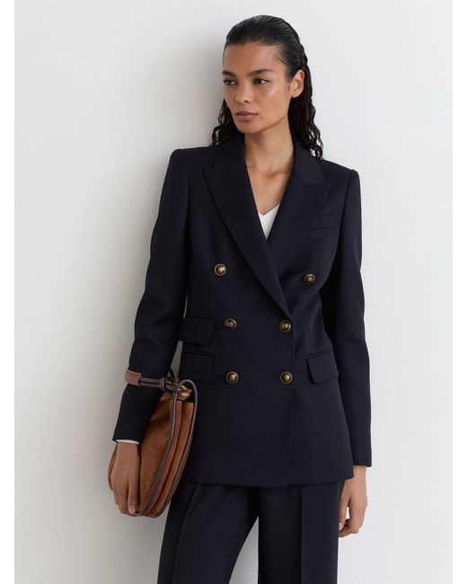 Reiss Blue Petite Wool-Blend Twill Double-Breasted Blazer