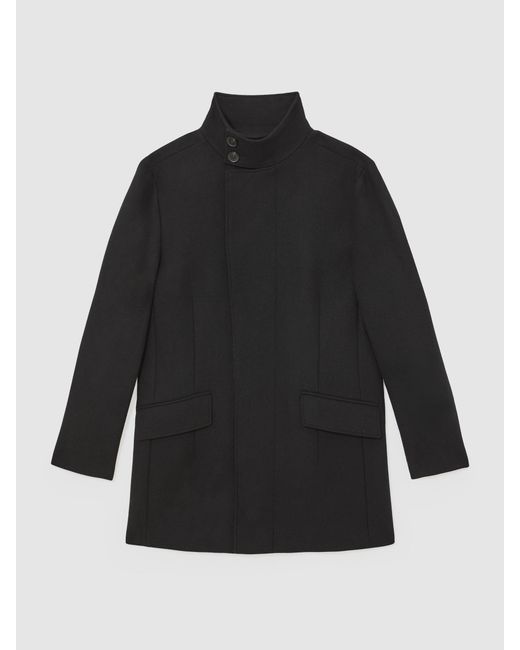 Reiss Black Wool-Blend Stand-Collar Coat for men