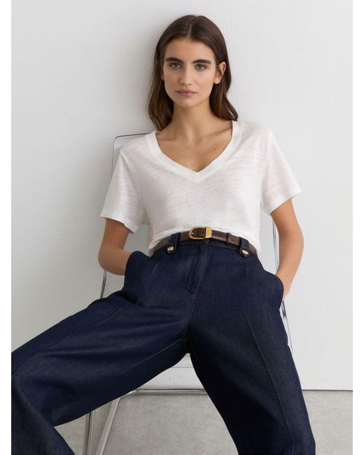 Reiss Blue Linen V-Neck T-Shirt