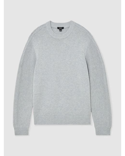 Reiss Gray Wool-Blend Rib-Detail Crew-Neck Jumper for men