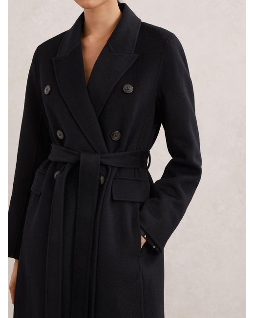 Reiss Blue Brogan - Navy Double-breasted Blindseam Coat Wool-blend, Us 6