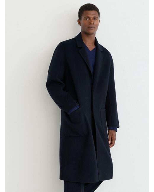 Reiss Blue Wool-Blend Blindseam Relaxed-Fit Coat for men