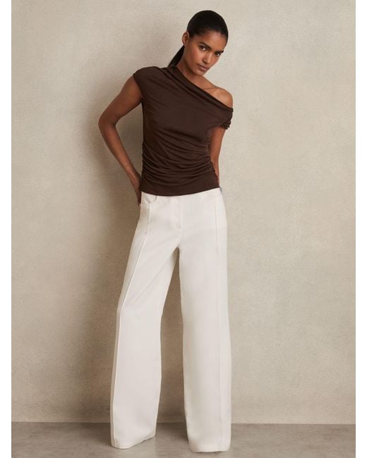 Reiss Brown Blend Ruched Off-Shoulder Top