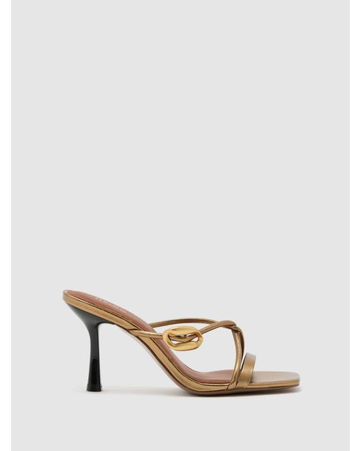 Reiss Natural Alex - Dark Gold Leather Metallic Detail Heeled Sandals, Us 8 (uk 6)
