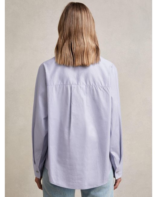 Reiss Purple Callie - Blue Cotton Button Through Oxford Shirt, Us 14