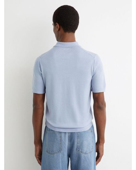 Reiss Blue Merino Wool Short-Sleeve Polo Shirt for men