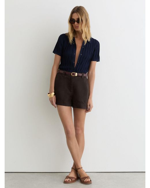 Reiss Blue Lyocell-Linen Shorts