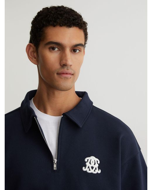 Reiss Blue Monogram Relaxed Half-Zip Sweatshirt for men