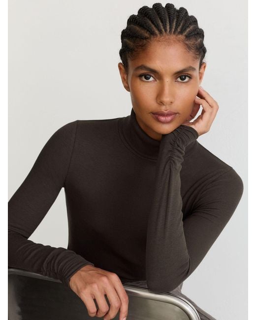 Reiss Black Rib-Knit Roll-Neck Top