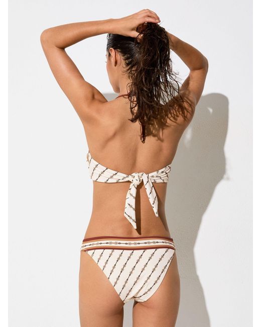 Reiss White Chain-Print Bandeau Halterneck Bikini Top