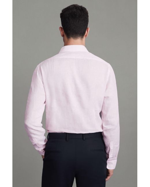 Reiss Gray Ruban - Soft Pink Fine Stripe Linen Button-through Shirt, Xl for men