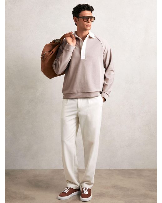 Reiss Natural Thurloe - Oatmeal/white Colour Block Rugby Shirt, L for men