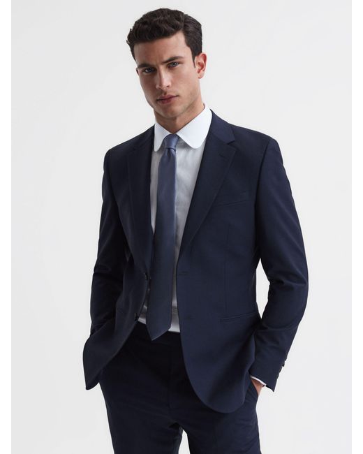 Reiss Ceremony - Airforce Blue Textured Silk Tie, One for men