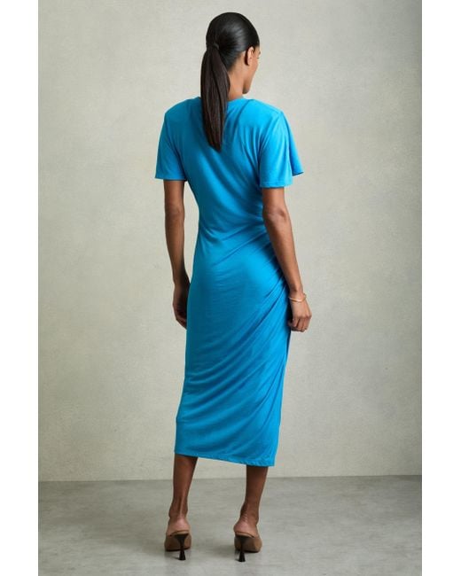 Reiss Blue Blend Ruched Midi Dress
