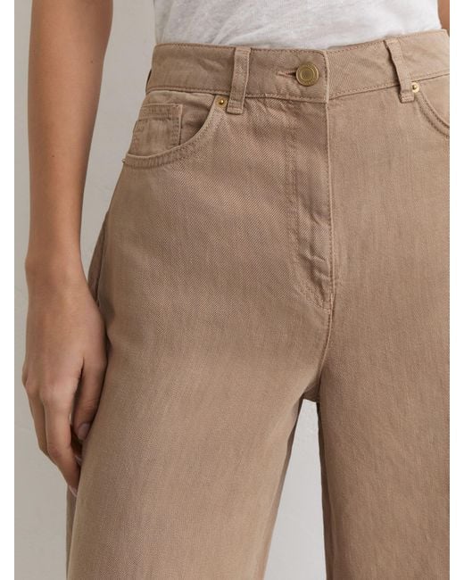 Reiss Natural Taupe Neutral Carmen Petite Lyocell-Linen Wide-Leg Trousers