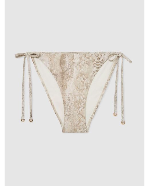 Reiss Brown Snake-Print Side-Tie Bikini Bottoms