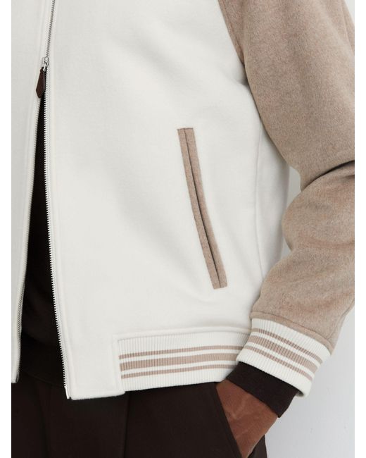 Reiss Natural Off & Oatmeal Wool-Blend Colour-Block Bomber Jacket for men