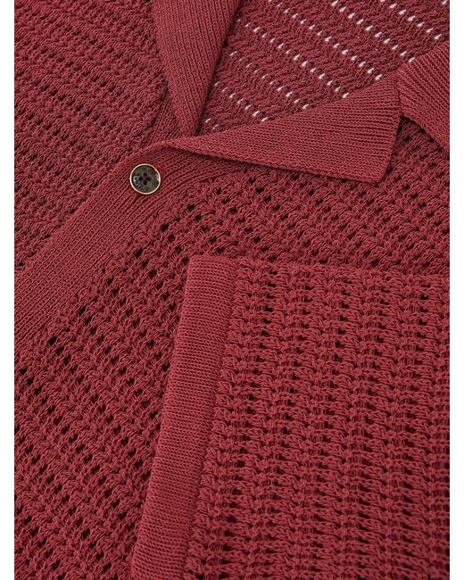 Reiss Red Buzzard Open-Knit Button-Through Shirt for men