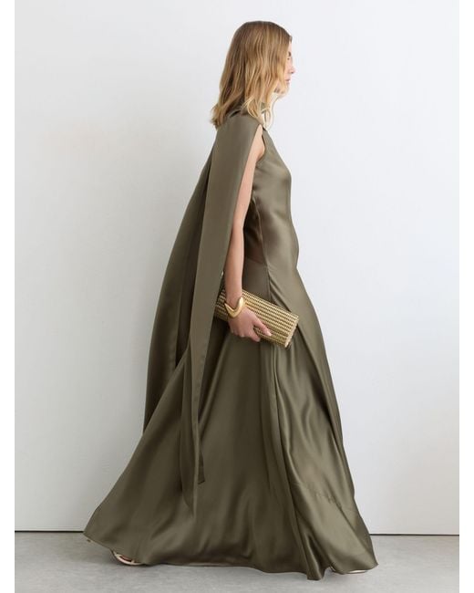 Reiss Fae - Khaki Green Petite Satin Cape Maxi Dress, Us 2