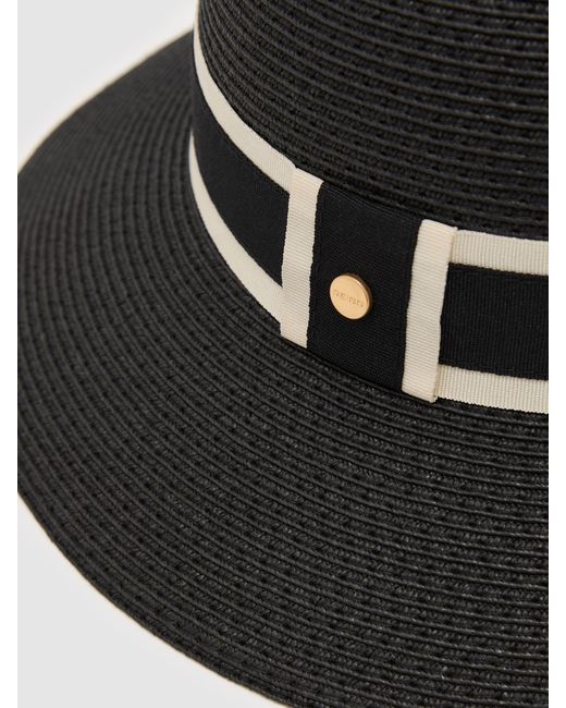Reiss Black Ribbon-Trim Straw-Effect Hat, S & M