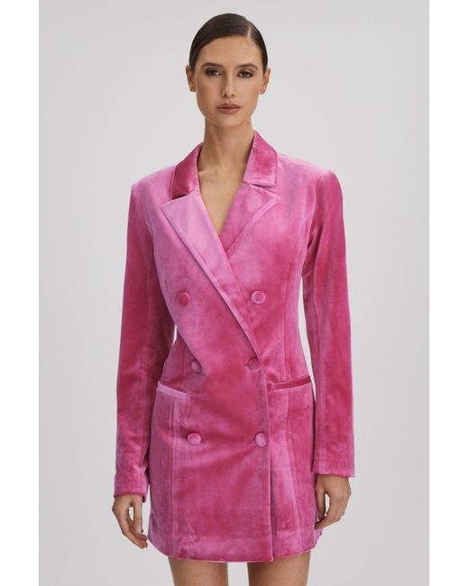 GOOD AMERICAN Good Love Potion Pink Good Velvet Blazer Mini Dress