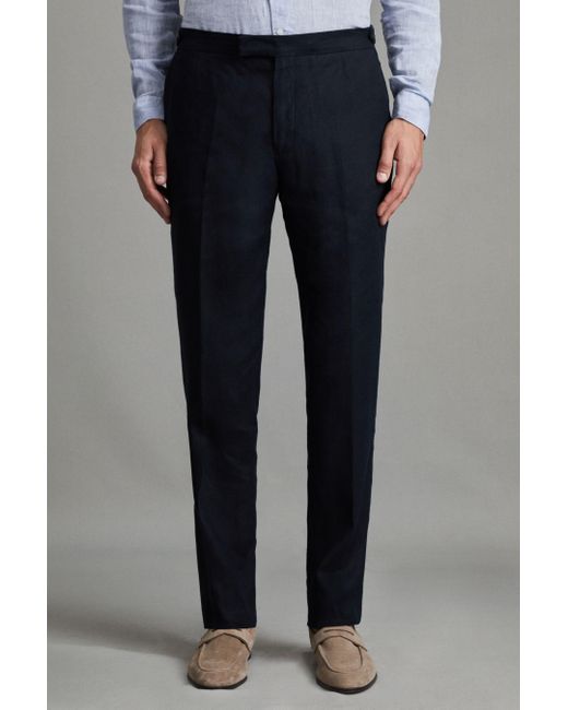 Reiss Blue Kin - Navy Slim Fit Linen Trousers for men