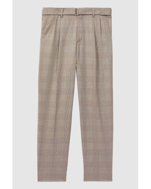 Reiss Rail - Brown Prince Of Wales Check Belted Trousers, 32 for men